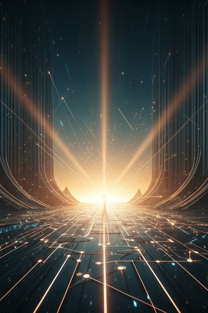 Futuristic corridor with glowing circuit pathways